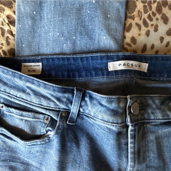 PacSun Dark Wash Distressed Skinny Stacked Comfort Stretch Jeans 36 x 32 - Picture 9 of 10